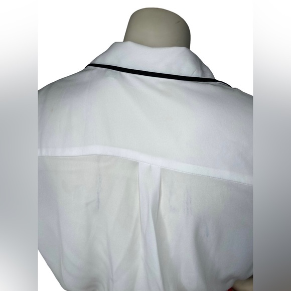 7TH AVENUE NEW YORK & COMPANY White & Black Button Up Long Sleeve Blouse Shirt,L - Picture 7 of 16